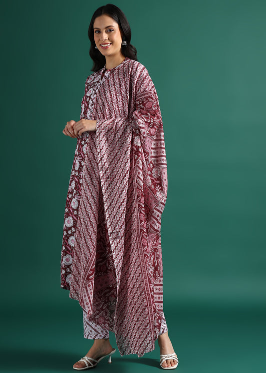 Suskriti Élora — Indigo Maroon Digital‑Print Pure Cotton Kurta Set with Dupatta & Printed Pants (Copy) (Copy) (Copy)