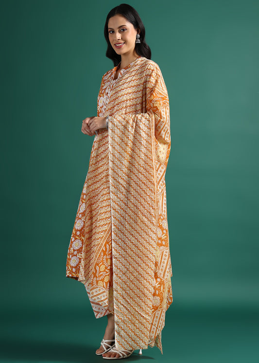 Suskriti Élora — Indigo Orange Digital‑Print Pure Cotton Kurta Set with Dupatta & Printed Pants (Copy) (Copy)