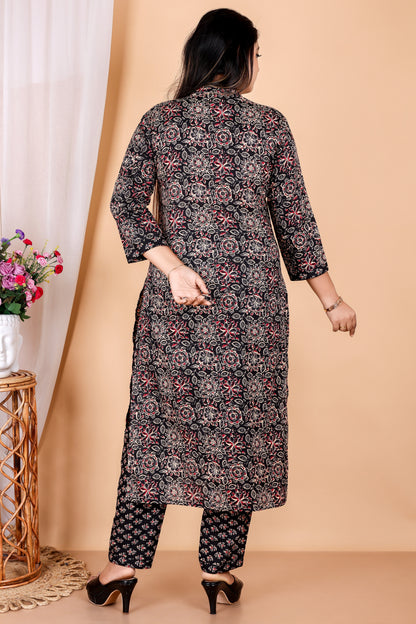 Tarang Line - Women's Ajrak Print Pure Cambric Cotton Kurta Set with Dupatta