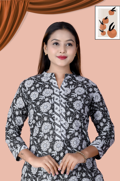 Suskriti Élora — Indigo Black Digital‑Print Pure Cotton Kurta Set with Dupatta & Printed Pants (Copy)