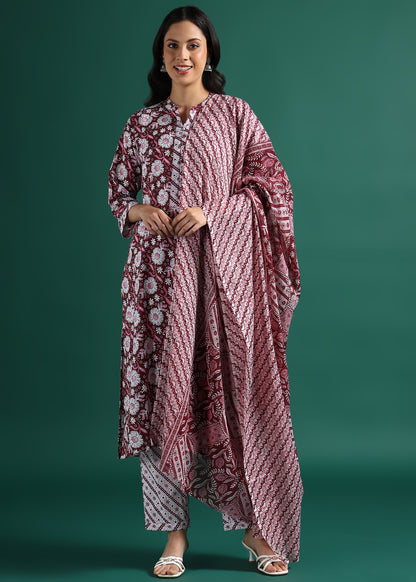 Suskriti Élora — Indigo Maroon Digital‑Print Pure Cotton Kurta Set with Dupatta & Printed Pants (Copy) (Copy) (Copy)