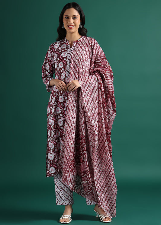 Suskriti Élora — Indigo Maroon Digital‑Print Pure Cotton Kurta Set with Dupatta & Printed Pants (Copy) (Copy) (Copy)