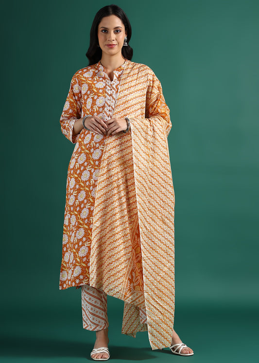 Suskriti Élora — Indigo Orange Digital‑Print Pure Cotton Kurta Set with Dupatta & Printed Pants (Copy) (Copy)