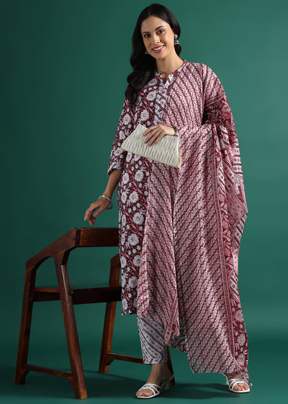 Suskriti Élora — Indigo Maroon Digital‑Print Pure Cotton Kurta Set with Dupatta & Printed Pants (Copy) (Copy) (Copy)