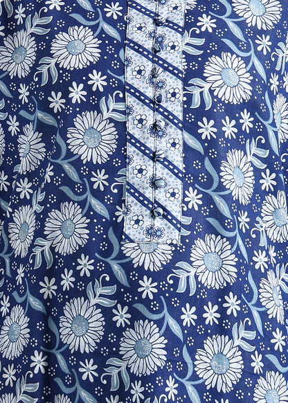 Suskriti Élora — Indigo Blue Digital‑Print Pure Cotton Kurta Set with Dupatta & Printed Pants